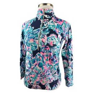 Lilly Pulitzer Marine/Floral Quarter Zip Popover | Small (Fits M)